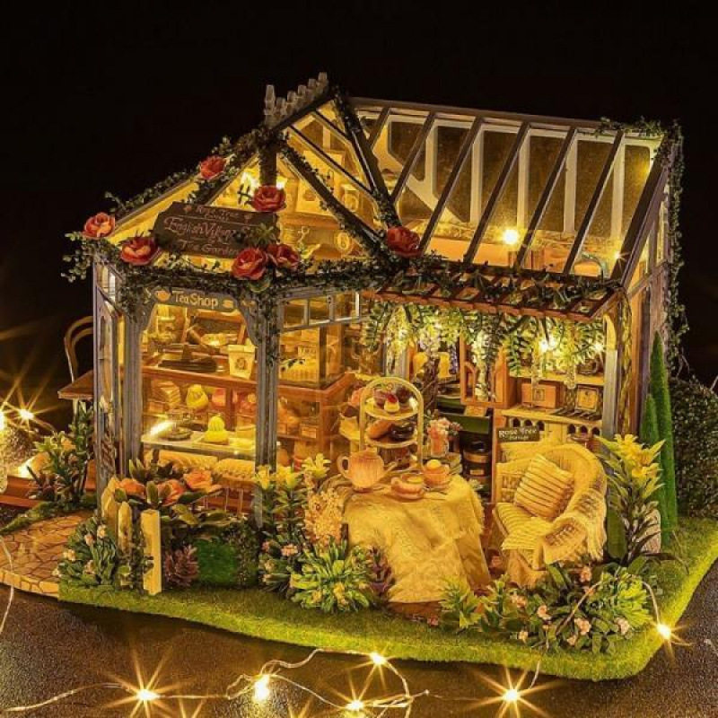 模型屋diy小屋手工拼装蔷薇庭院茶屋木制玩具建筑房子模型礼物女