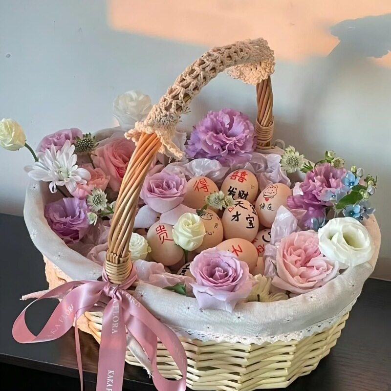 花篮月子鲜花篮子插花diy材料包实用型送编织手提藤编鸡蛋篮闺蜜
