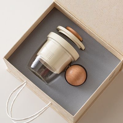 新款泡茶杯茶水分离杯子耐热玻璃办公室杯陶瓷木柄过滤水杯钉制