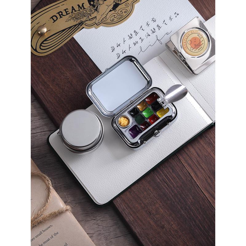 新品IDEAPLUS迷你便携旅行固体史明克水彩颜料10色套装颜料盒手账