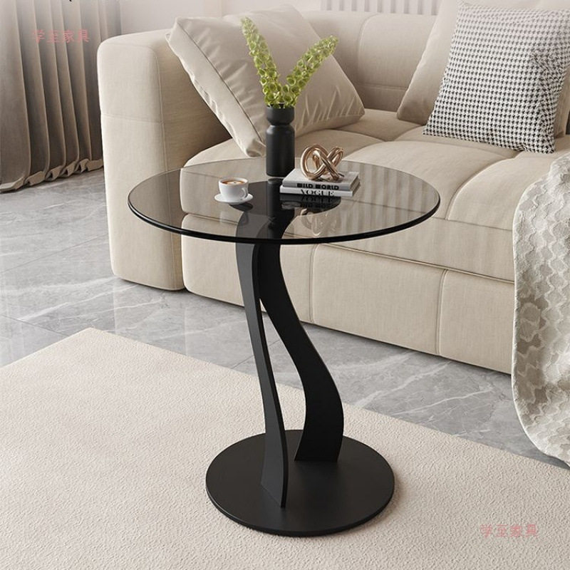 意式方形沙发边几小户型钢化玻璃意式角几简约圆形小茶几客厅阳台