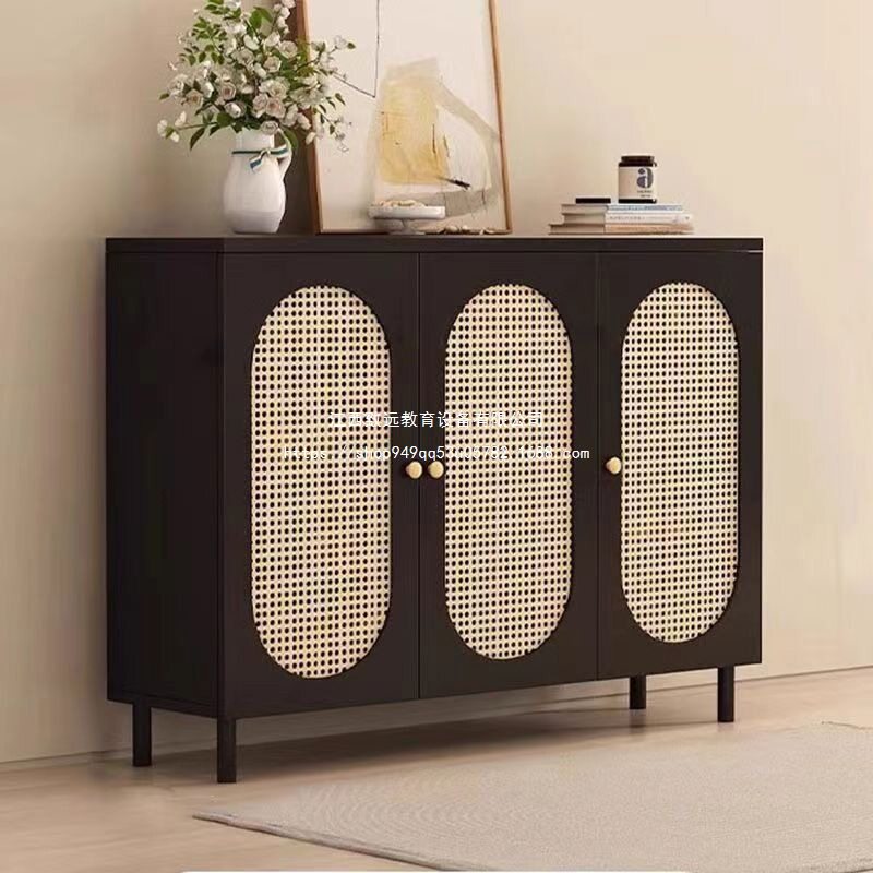 复古藤编鞋柜门口家用简约现代玄关靠墙储物柜入户客厅收纳人造板