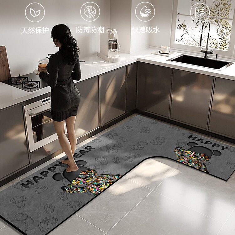 转角厨房地垫吸水L型防油防滑防水可擦免洗耐脏硅藻泥吸油可