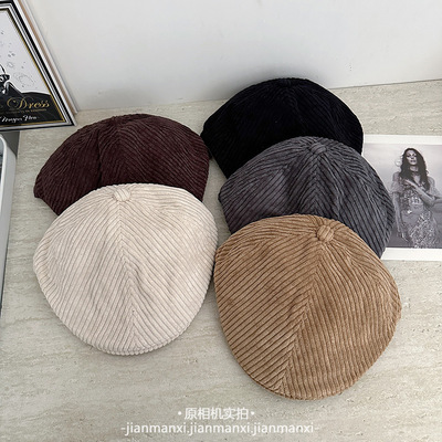秋冬新款灯芯绒鸭舌前进帽男女日系美拉德色复古文艺户外休闲百搭