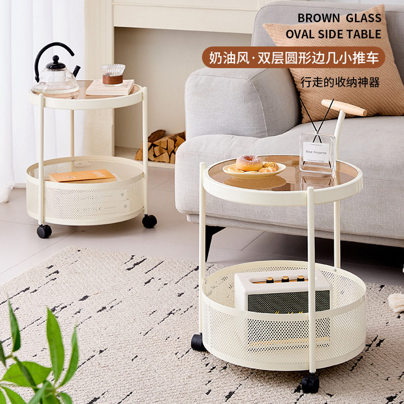 奶油风可移动边几客厅玻璃小推车网红简约小茶几小户型卧室床边桌,收纳整理,家用收纳手推车,淘宝优惠券,粉丝福利购,淘宝优惠卷