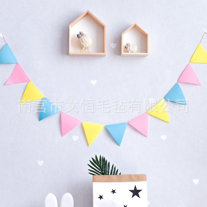 三角旗装饰毛毡彩旗生日派对拉花幼儿园万圣节圣诞节布置拉旗