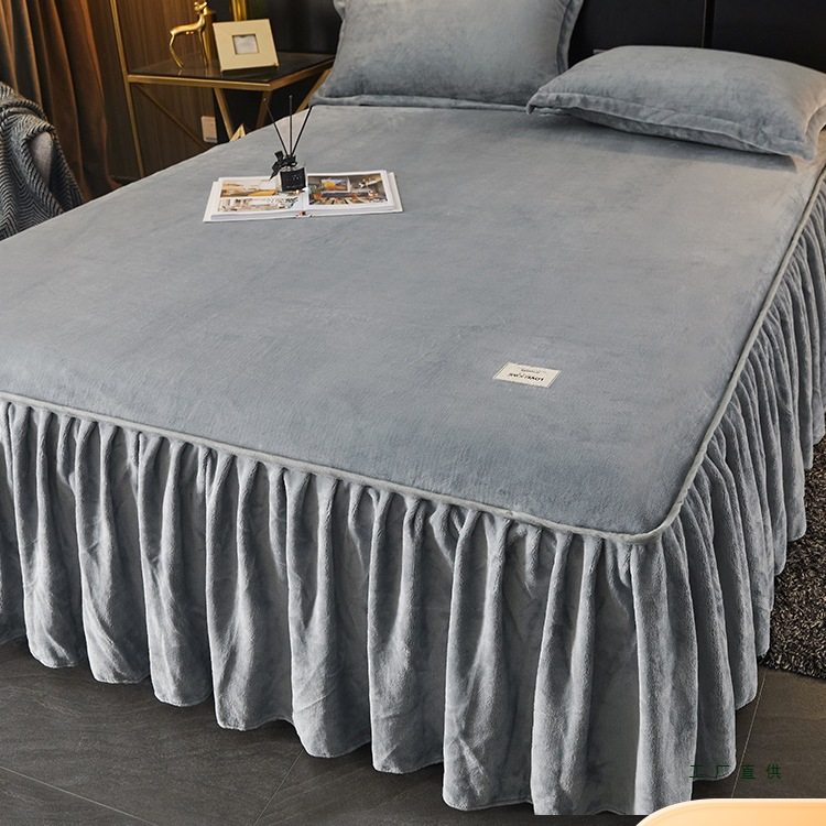 牛奶绒床裙冬季加绒2025新款单件床罩床笠床裙款床单带裙边床裙罩