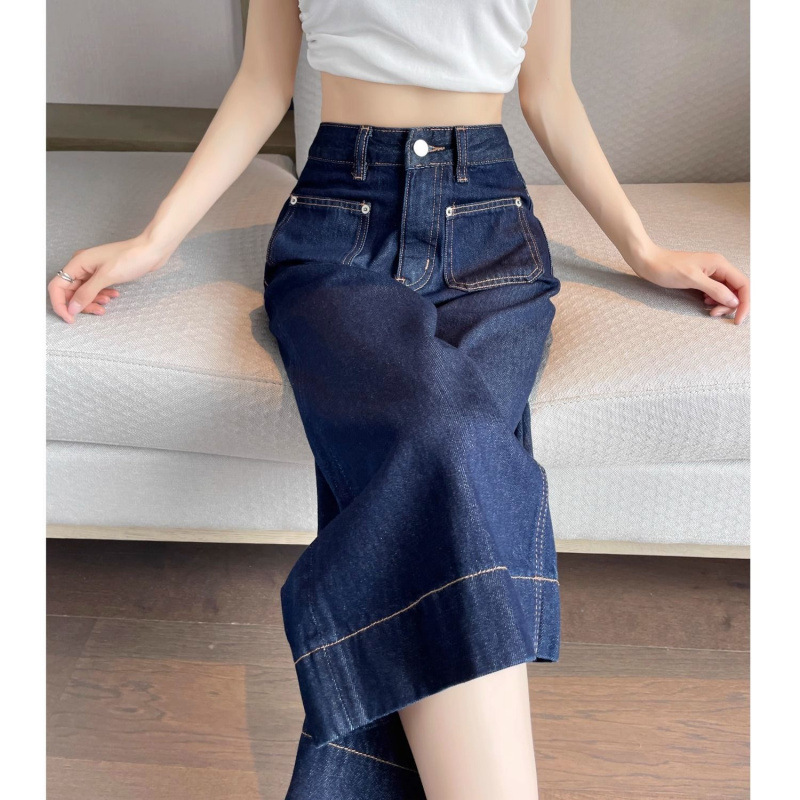 丹宁蓝八分牛仔裤女夏季薄款小个子七分新款直筒宽松显瘦高腰阔腿