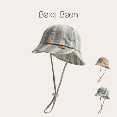 韩版条纹大帽檐儿童渔夫帽男女宝宝婴幼儿春夏防晒遮阳百搭透气盆