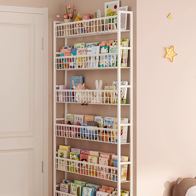 书架门后铁艺洞洞板置物架落地收纳架靠墙储物架儿童绘本架子