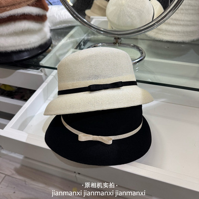 优雅翘边蝴蝶结礼帽女春夏冰丝透气防晒遮阳渔夫帽韩版出游太阳帽
