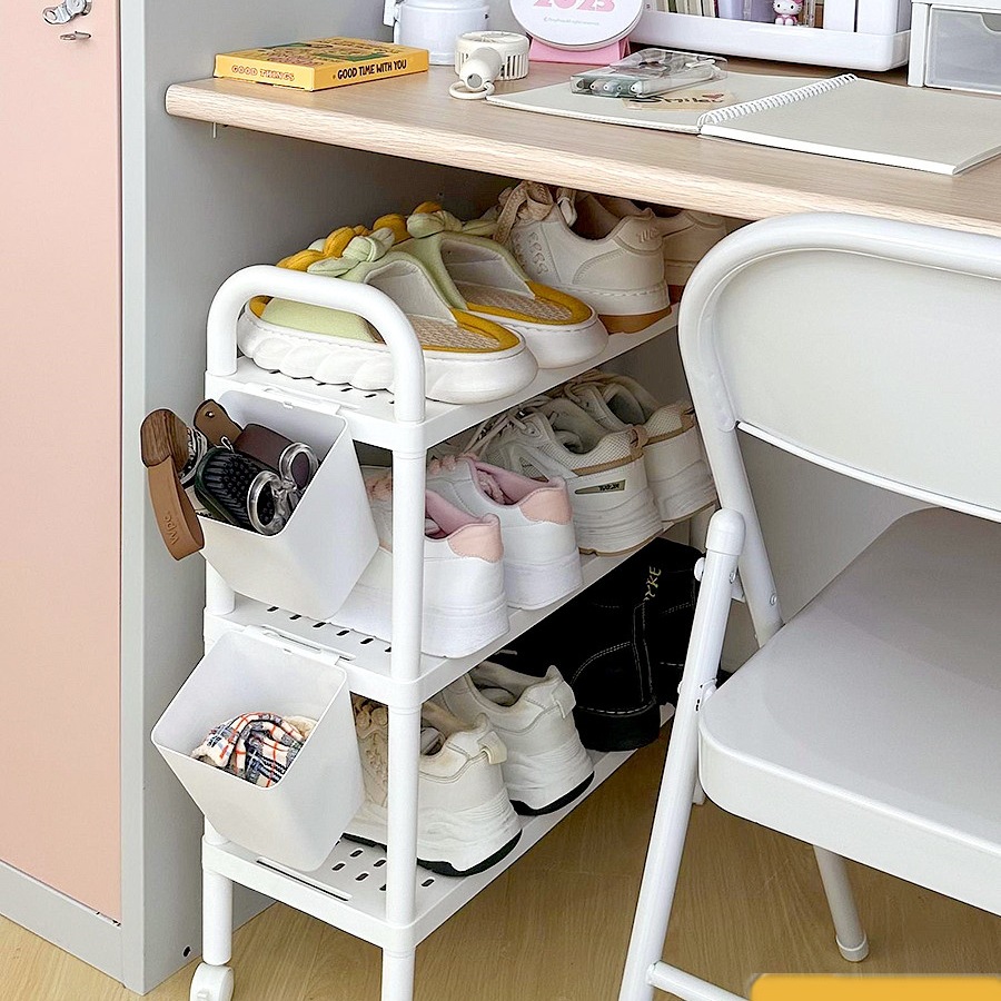 简易鞋架学生宿舍滑轮可移动多层桌下小型鞋子收纳防尘鞋架子