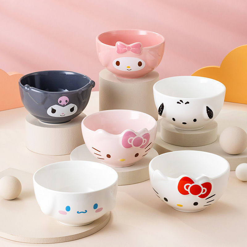 HelloKitty日式陶瓷碗盘套装玉桂狗吃饭碗超萌个性3件套高颜值ins