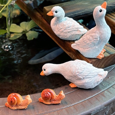迷你小白鸭子动物摆件花园庭院盆栽鱼缸水景造景微景观假山装饰品