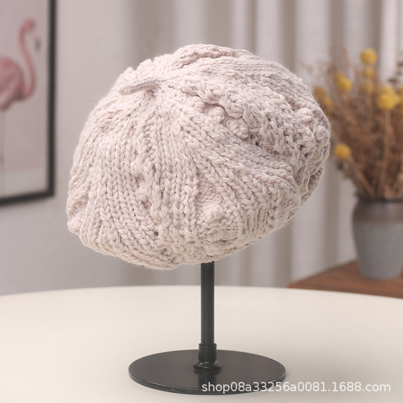 手工钩针毛线贝雷帽女士秋冬天新款文艺蓓蕾帽加厚保暖针织毛线帽