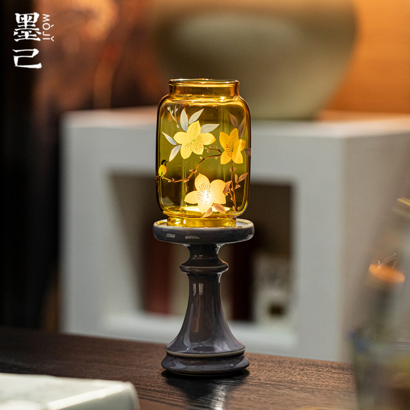 墨己瑞璃紫色高颜值温柔烛台茶道配件茶席氛围感摆件香薰蜡烛台