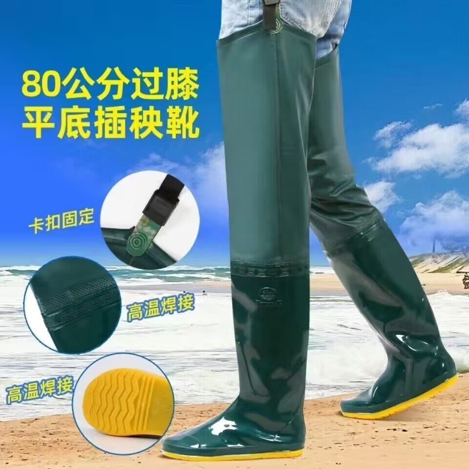 男女高筒插秧鞋平软底防水长水鞋农田水田耕田栽秧鞋稻田靴水田袜