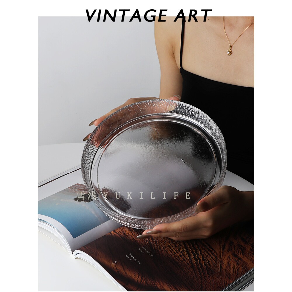 {宛如圆月定格在你手中}水晶果盘 中古vintage水果篮果盆甜品盘子