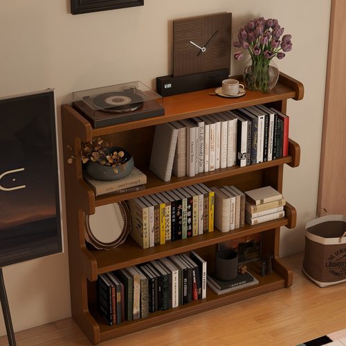 中古多层置物架客厅楠竹靠墙书架复古落地收纳架简易陈列柜储物柜