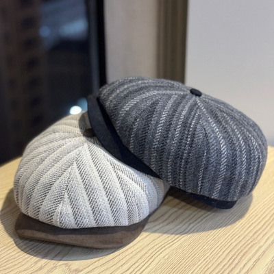 韩版复古皮质帽檐绵羊毛呢前进帽女秋冬新款时尚百搭画家帽报童帽