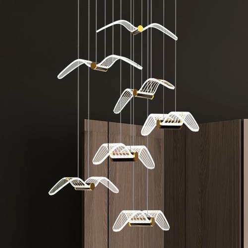 楼梯吊灯现代简约复式楼别墅客厅大吊灯创意海鸥小鸟loft餐厅灯具