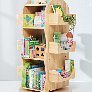 【奶爸研选】MesaSilla书架360度旋转进口宝宝收纳实木落地置物架