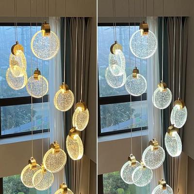 led楼梯吊灯loft公寓跃层复式楼中空水晶别墅后现代旋转楼梯间灯