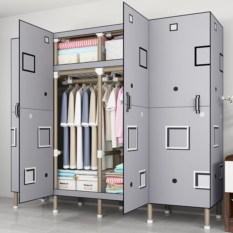 衣柜简易布衣柜全钢钢管加厚加粗出租房组装卧室家用简约衣橱