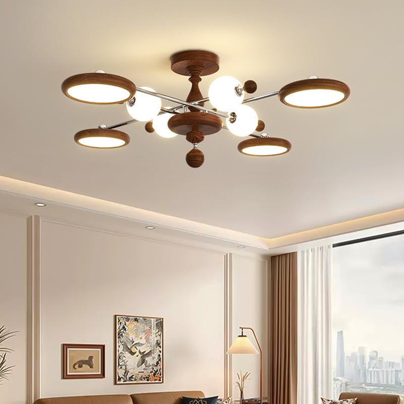 中古侘寂风飞盘客厅主灯胡桃木色复古大气吸顶灯设计感餐厅卧室灯