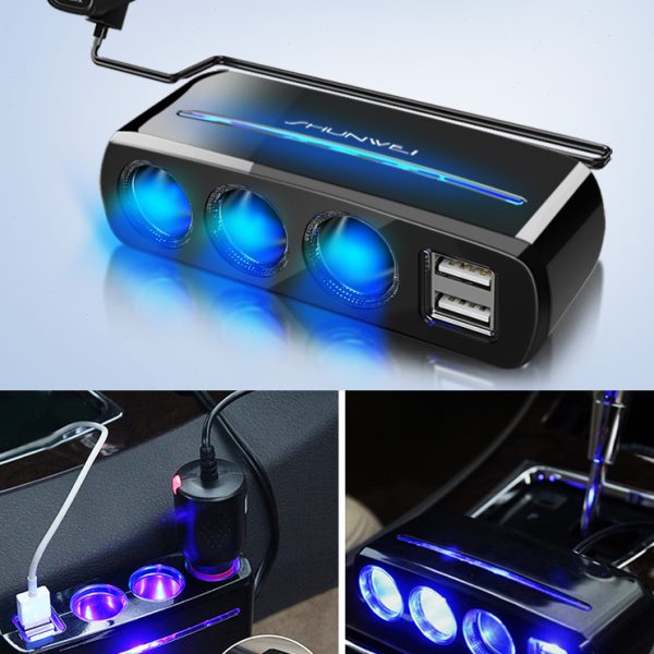 车载充电器一拖三点烟器多功能汽车充usb转接用插头电源转换器