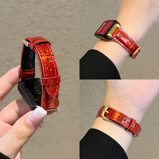 高级感腕带band8电子智能运动手带7高颜值表链荣耀6pro真皮十代专用手链 女款 适用华为手环10手表带新款 9nfc版