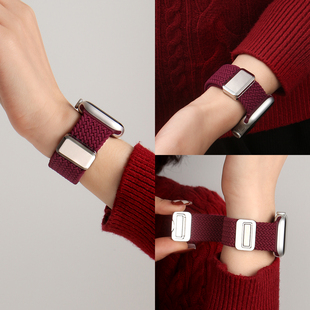 适用小米手环9pro手表带6编织磁吸8pro版 表链新年手带 腕带女生酒红色redmiwatch4红米智能运动手表watch5新品