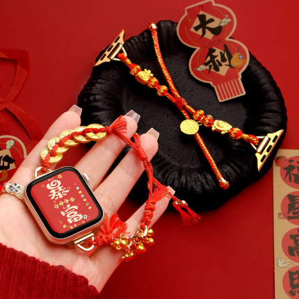 纯手工编织适用华为watchfit3手表带新年红绳watch fit2/1智能运动手表创意女款fitnew腕表女士替换表链秋冬