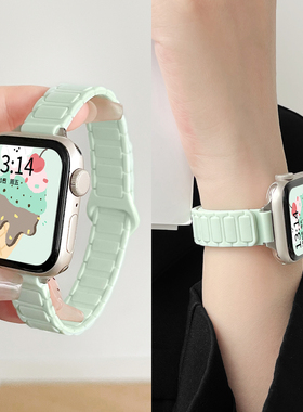 适用iwatchs10手表带新款11硅胶s9苹果磁吸手表链applewatchs8夏天小众创意se夏季轻奢7高级感65女款质感女士