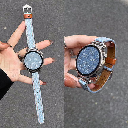 适用华为watchgt4表带gt5真皮柳钉牛仔watch4女款腕表gt3智能手表gt2女士新款1手表带女式高级感gs3i运动表链