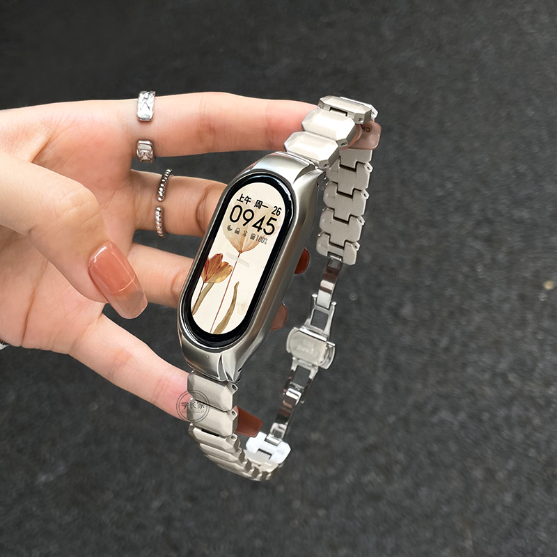 适用小米手环9表带链新品女生8nfc版表链高级感夏天7替换手腕带6金属手表带5手链4简约3卡扣智能运动七八九代