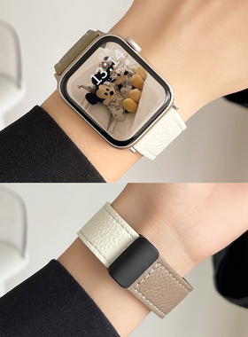 适用applewatchs9表带秋冬新款苹果s8s7手表s6s5s4手表带女款磁吸iwatchs9小众真皮se2高级感iphonewatch女士