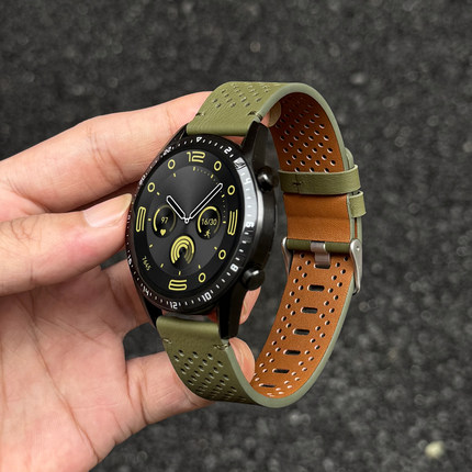 适用华为gt5手表带真皮网洞watch4pro的新款智能运动gt5pro手表链男款系列watchgt4专用夏天gt3透气男士2男表