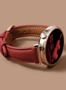 适用华为gt5新款手表带6红色真皮watchgt4智能运动手表5pro女士新款3/2女款专用watch4系列高级表链女式秋冬