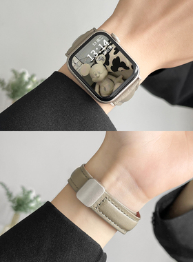 适用iwatchs9手表带s10新款智能applewatchs9磁吸腕带11苹果手表链s76小众s8夏天创意女式iwatchse高级感真皮