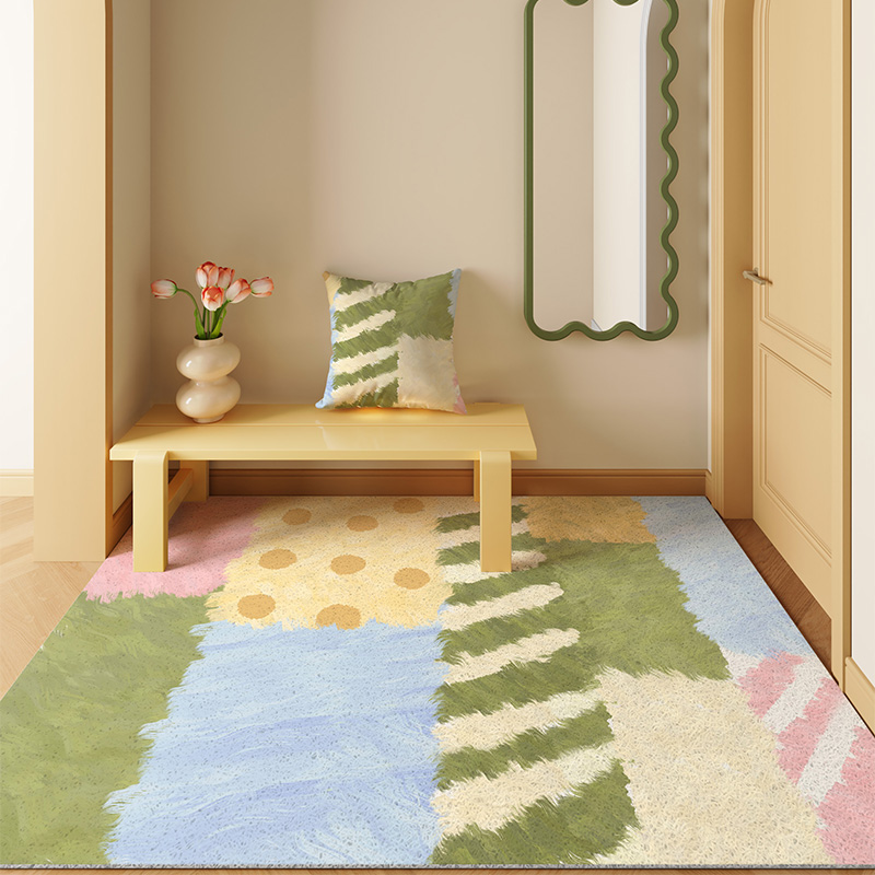 清新美式入户门地垫防滑耐脏家用丝圈脚垫门口进门玄关地毯可裁剪