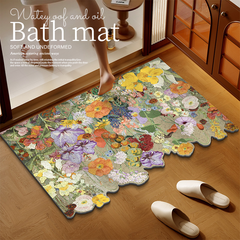 美式轻奢浴室地垫硅藻泥吸水速干脚垫浴室防滑卫生间厕所门口地毯