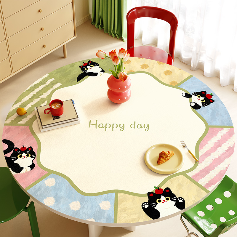 卡通多巴胺圆桌垫圆形桌布防水防油防烫隔热高级感茶几台面保护垫