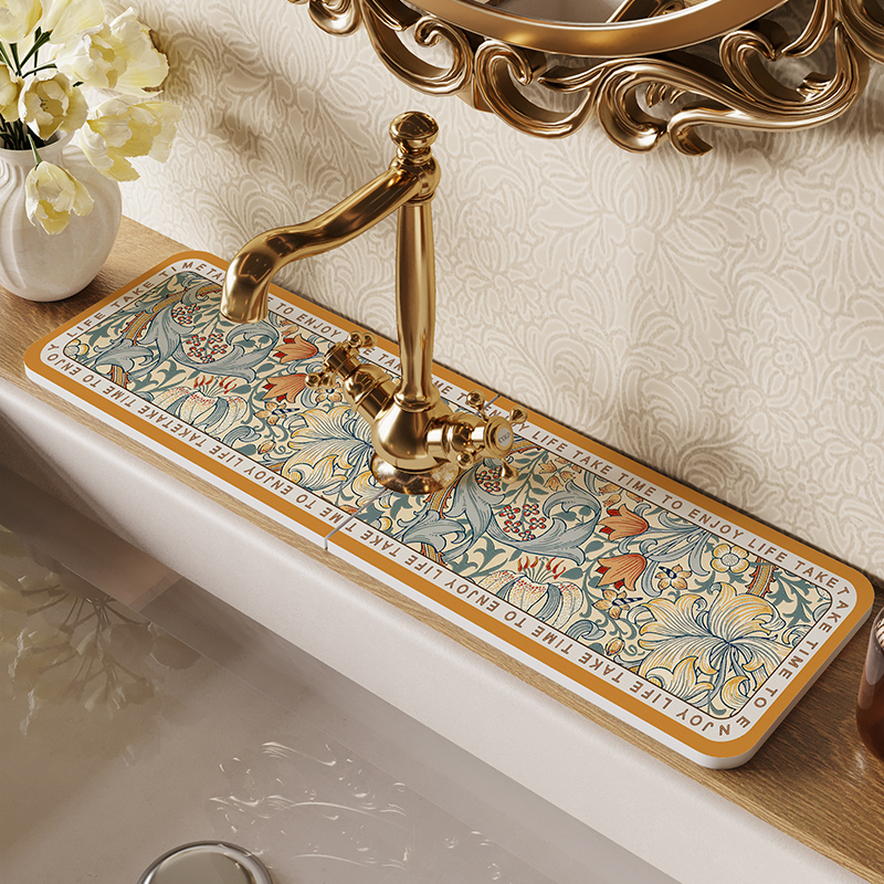 复古美式水龙头台面吸水垫硬硅藻泥厨房卫生间洗手台水池窄沥水垫