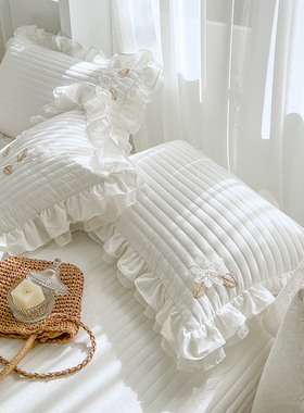 韩式白色纯棉枕套一对装48*74冬季夹棉加厚全棉枕头套大号枕芯罩