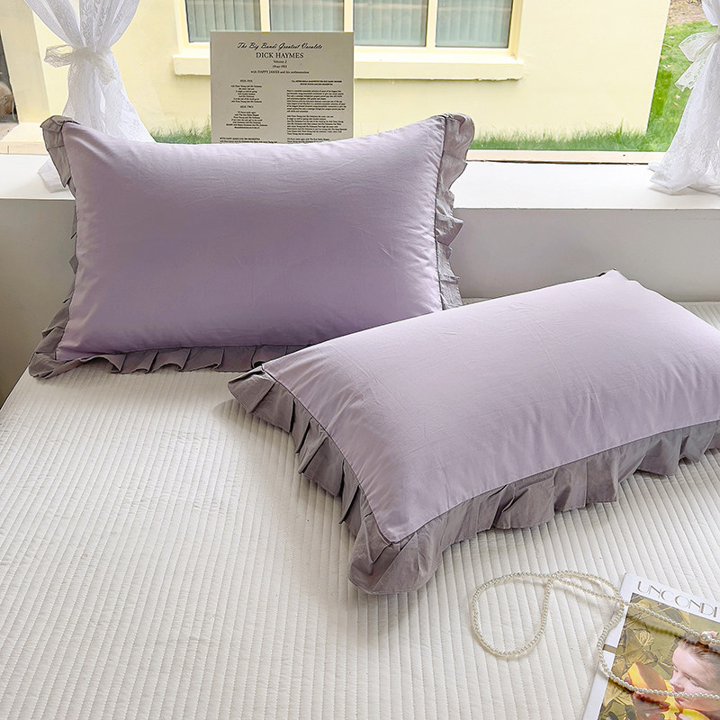 ins北欧风紫色全棉水洗棉枕套一对装48*74cm柔软亲肤纯棉枕头套女