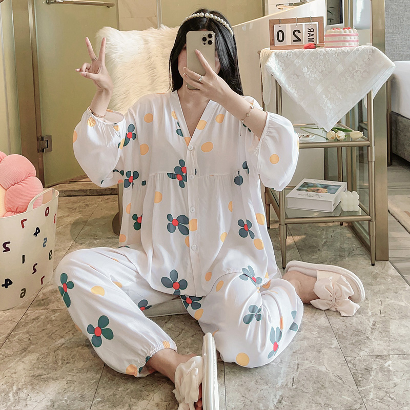 睡衣套装女士棉绸春夏可外穿女