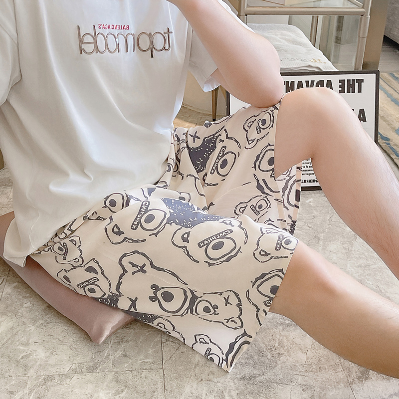 2025款男士人造棉睡裤夏季薄款棉绸家居短裤大码沙滩宽松短裤居家