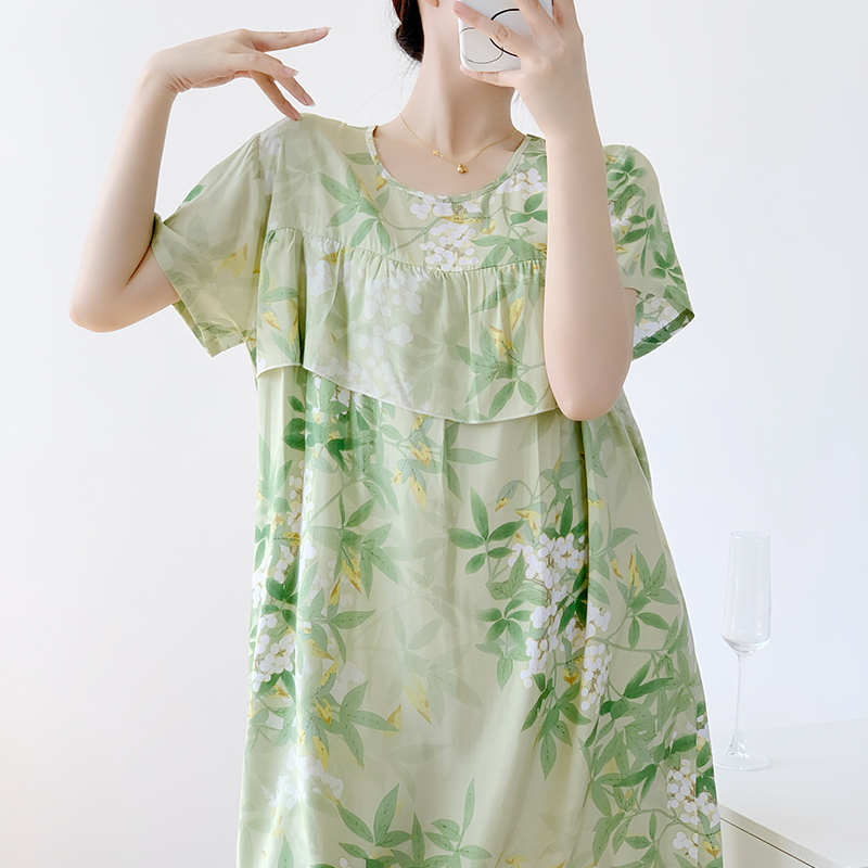 女棉绸睡裙，可爱防凸点家居服