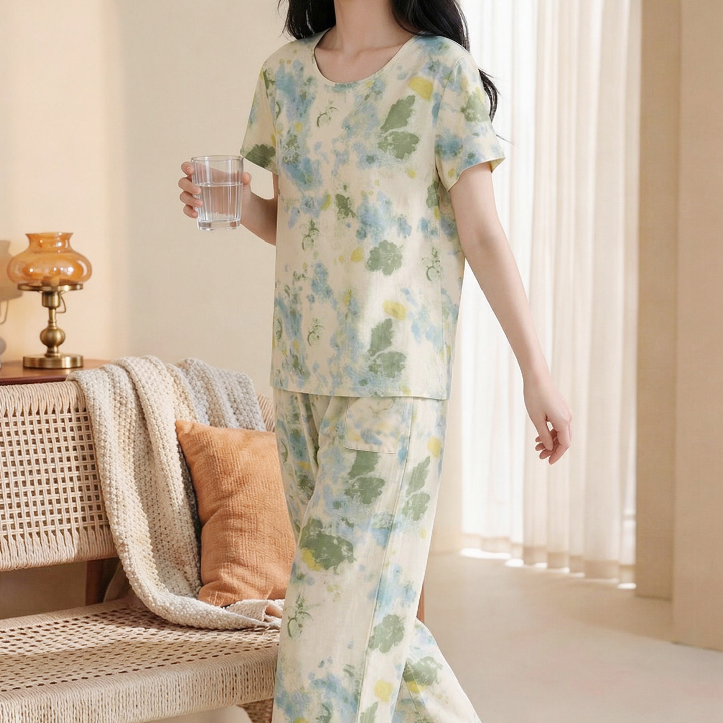 棉绸睡衣女夏季短袖长裤套装图片